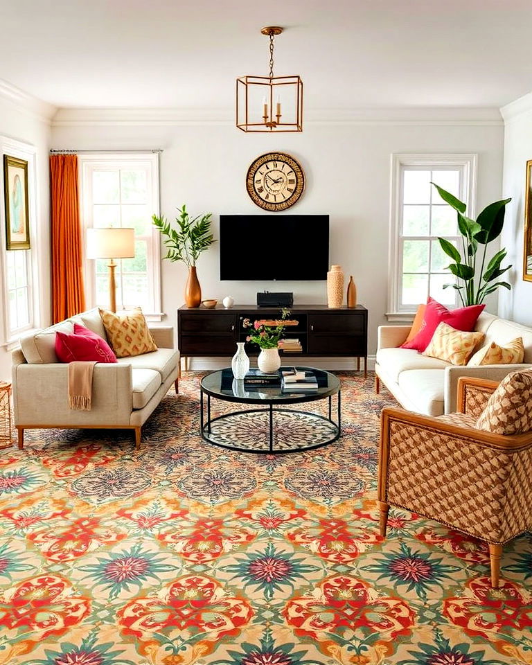 make a bold statement with patterned vinyl tiles - 20 Living Room Vinyl Flooring Ideas