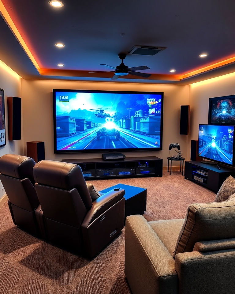 man cave home theater gaming hybrid - 20 Gaming Man Cave Ideas