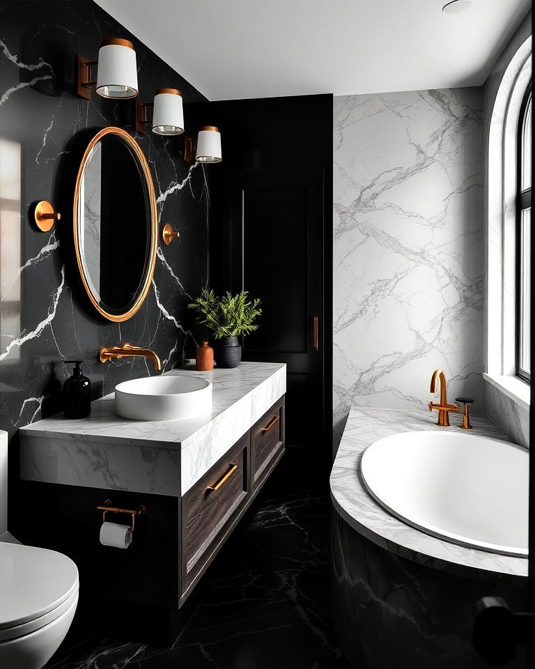 marble countertops dark academia bathroom - 25 Dark Academia Bathroom Ideas