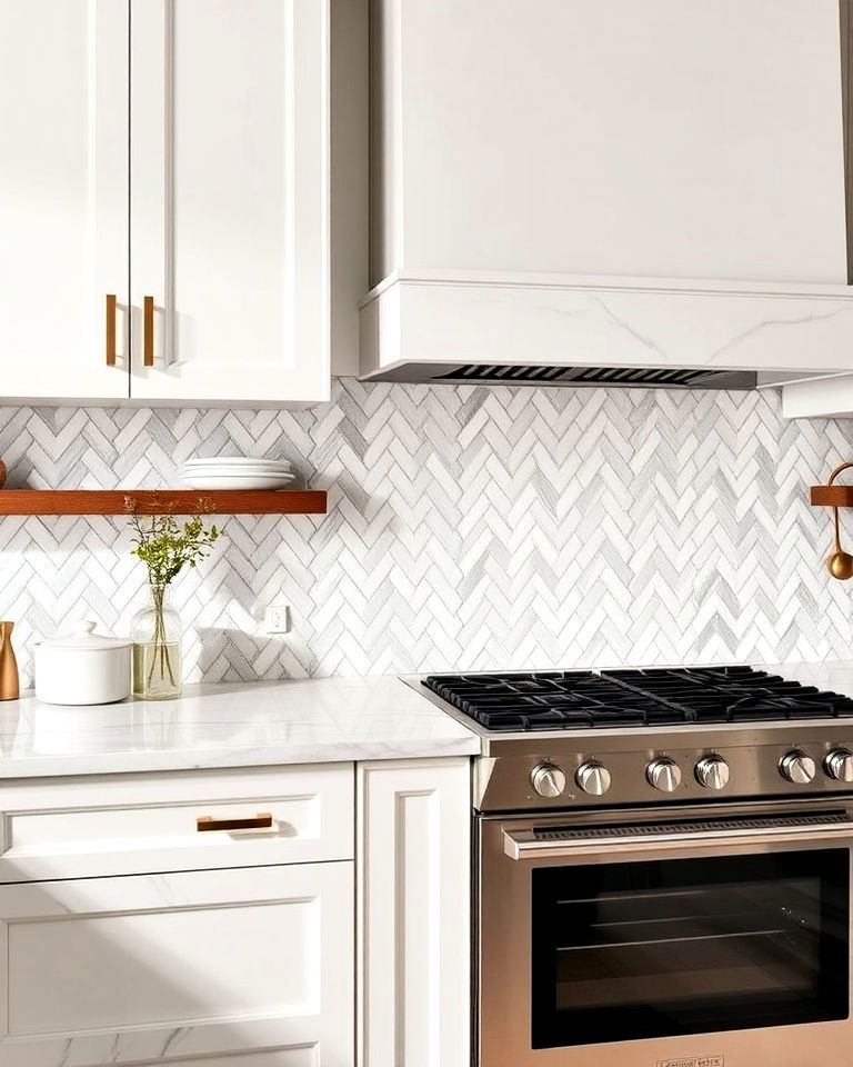 marble herringbone tiles backsplash - 25 Kitchens With Herringbone Tile Backsplashes