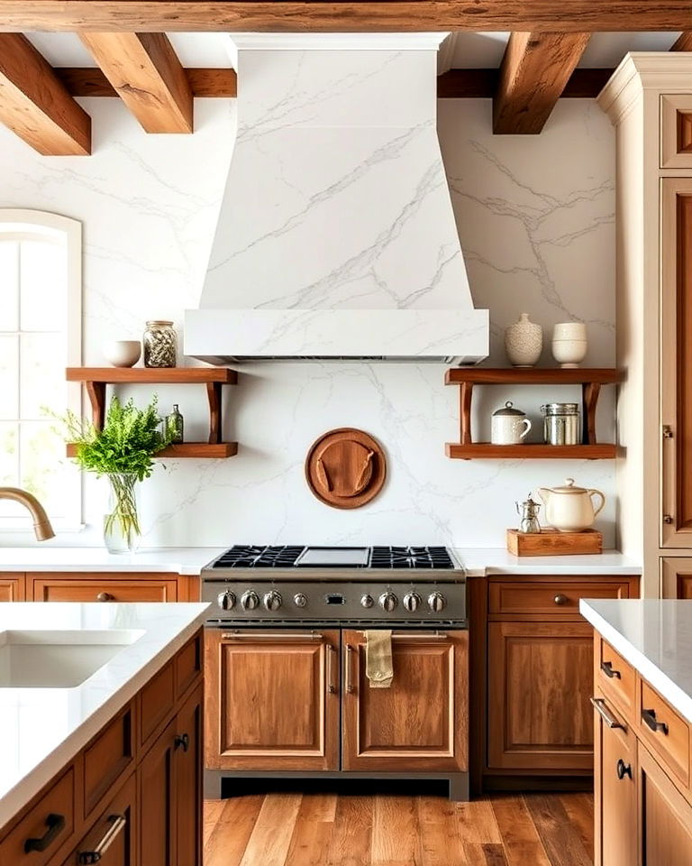marble slab backsplash for timeless luxury - 15 French Country Kitchen Backsplash Ideas