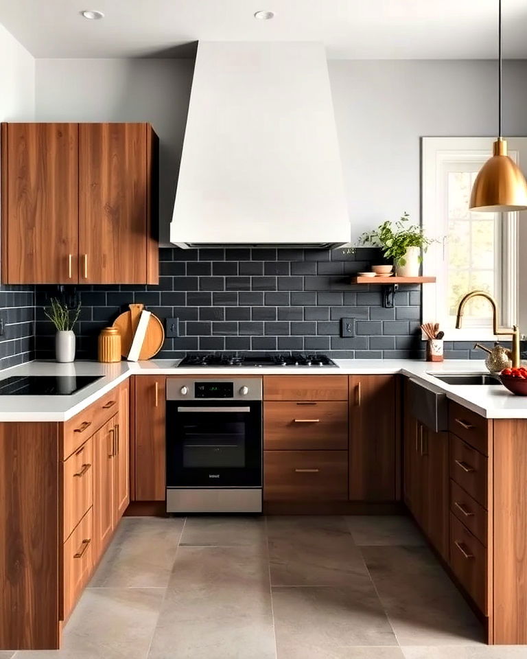 matte charcoal tiles for subtle drama to the kitchen - 20 Kitchens With Dark Backsplashes