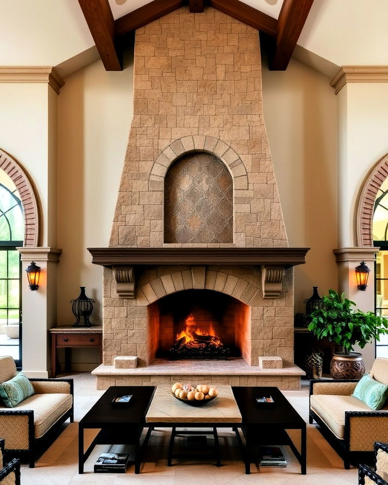 mediterranean fireplace in mansion - 25 Mediterranean Mansion Ideas
