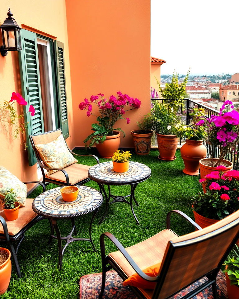 mediterranean inspired balcony - 25 Artificial Grass Balcony Design