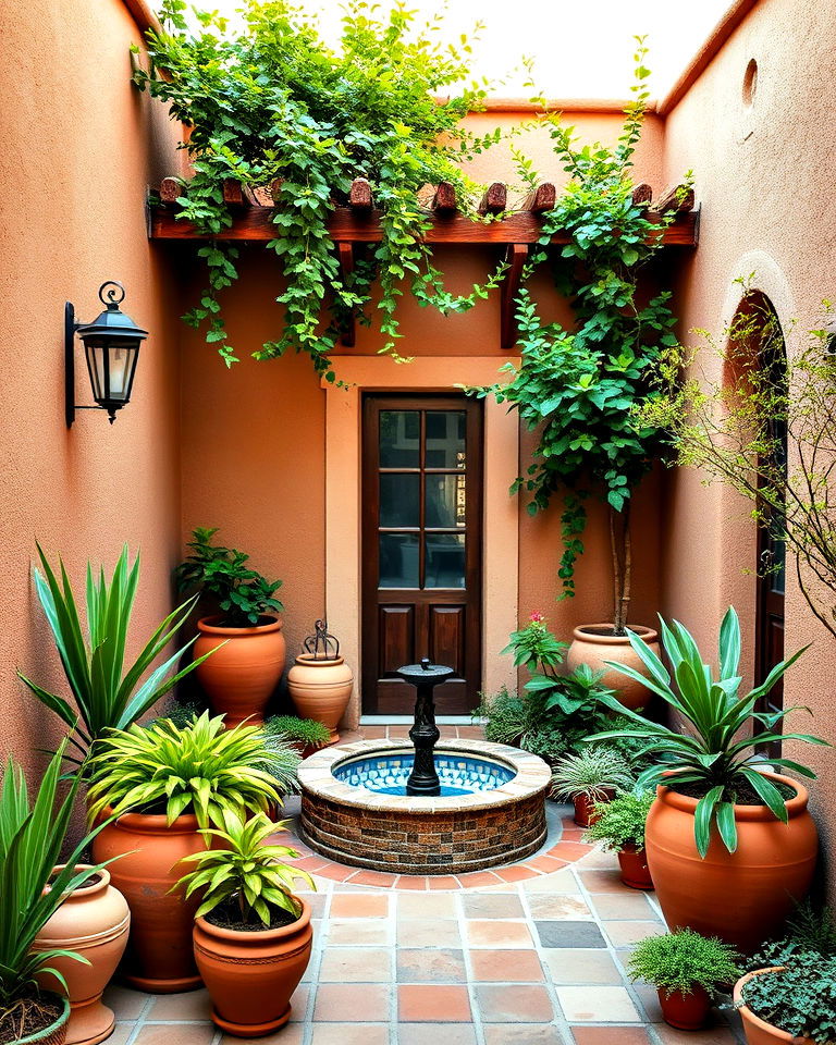 mediterranean inspired courtyard with stucco walls - 15 Enclosed Front Courtyard Ideas