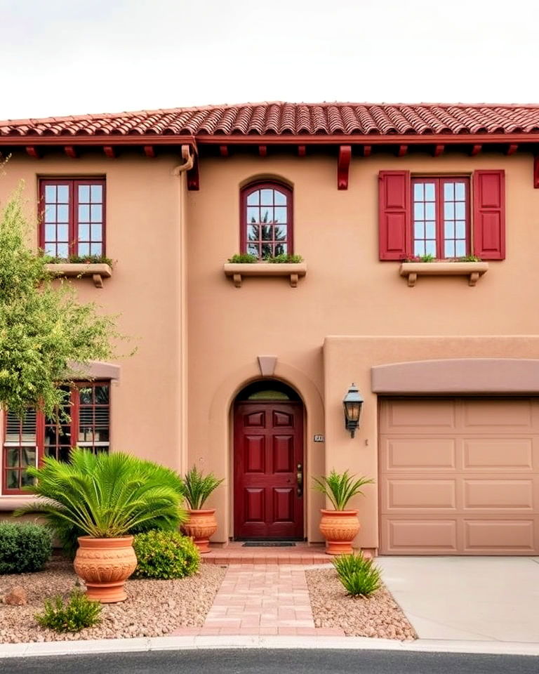 mediterranean taupe exterior with terracotta red highlights - 20 Exterior Taupe House Color Combinations