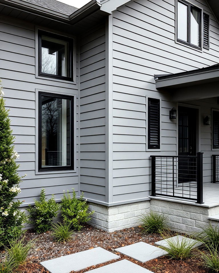 medium grey exterior house with black horizontal slats - 25 Grey House With Black Trim