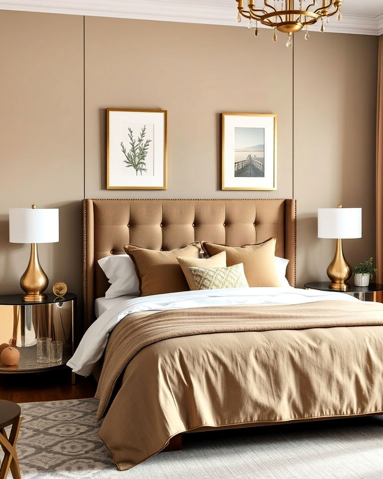 metallic accents bedroom for a touch of glamour - 15 Khaki Bedroom Ideas-captions