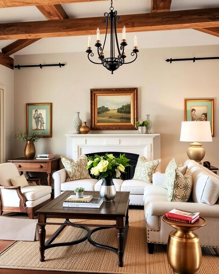 metallic accents for french country living room - 30 French Country Living Room Ideas