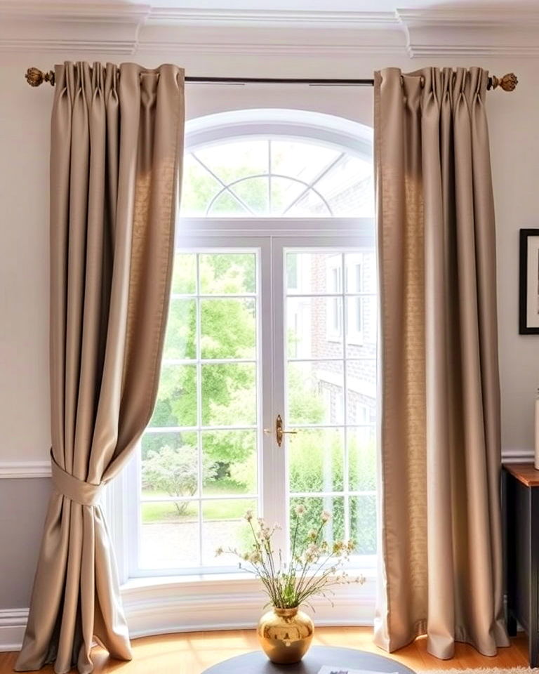 metallic curtain rods for a modern edge - 30 Bay Window Treatment Ideas