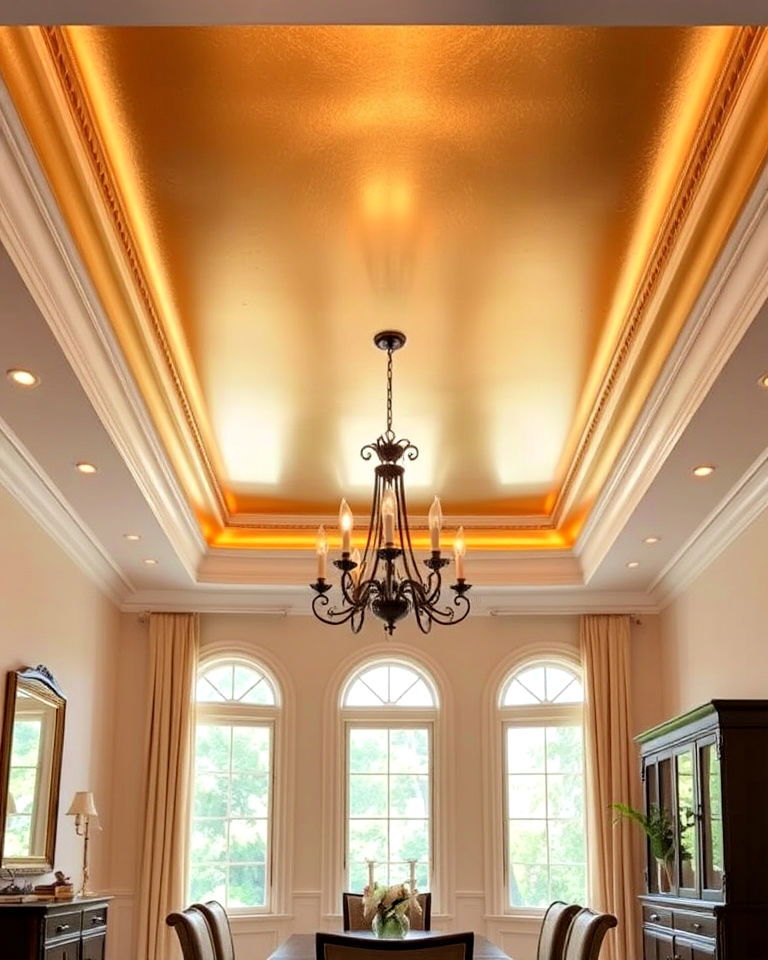 metallic finish accents reverse tray ceiling - 20 Reverse Tray Ceiling Idea