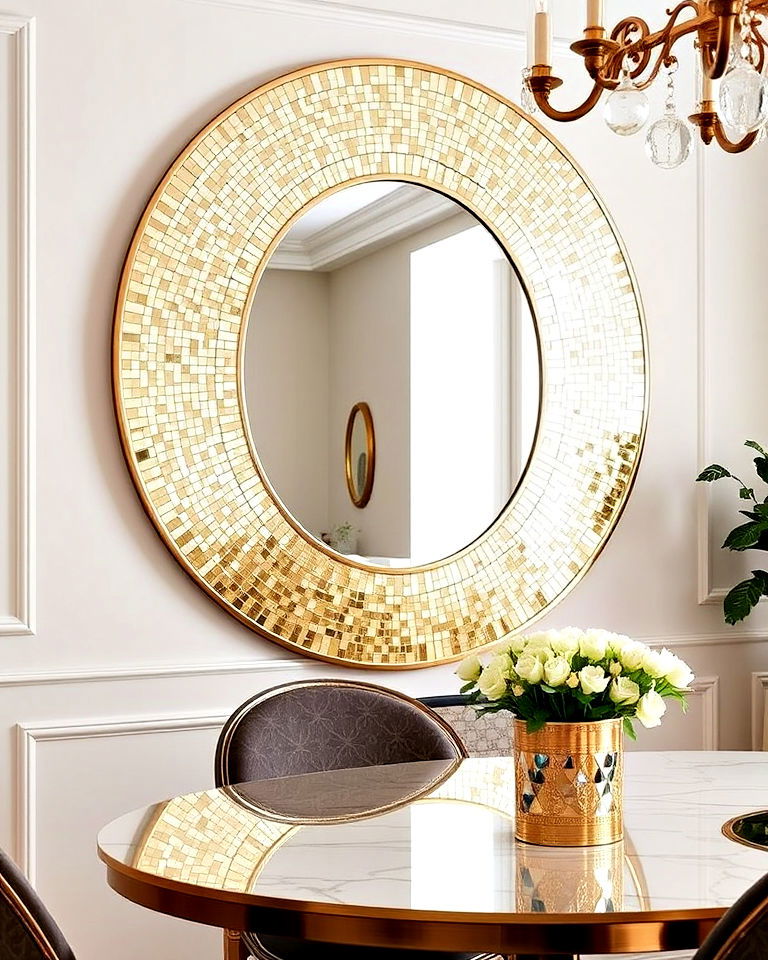 metallic mosaic mirror for dining room - 15 Mosaic Mirror Ideas