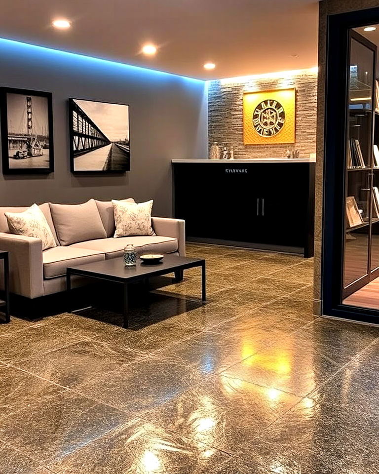 metallic vinyl flooring for modern basement - 15 Basement Vinyl Flooring Ideas