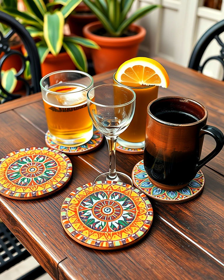 mexican mosaic tile coasters - 15 Mexican Table Decor Ideas