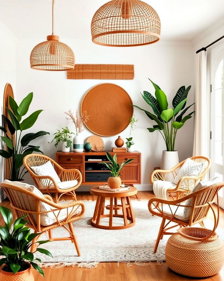 mid century boho rattan furniture and accents - 25 Mid Century Boho Decor Ideas