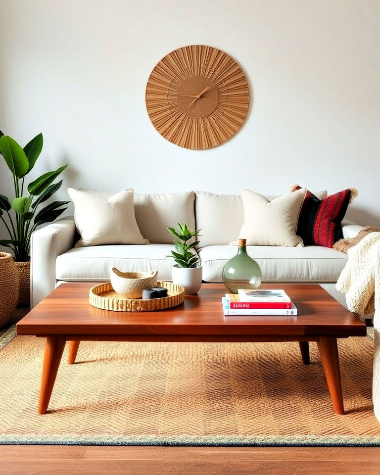 mid century coffee table for boho living room - 25 Mid Century Boho Decor Ideas
