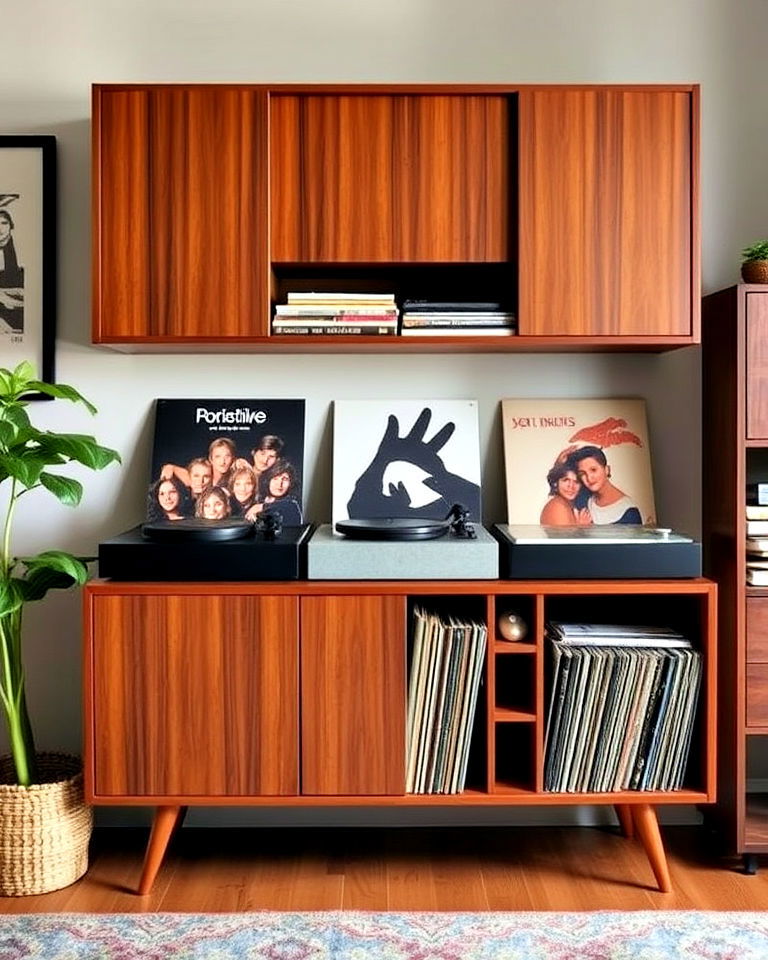 mid century modern cabinet for vinyl record - 25 Vinyl Record Storage Ideas