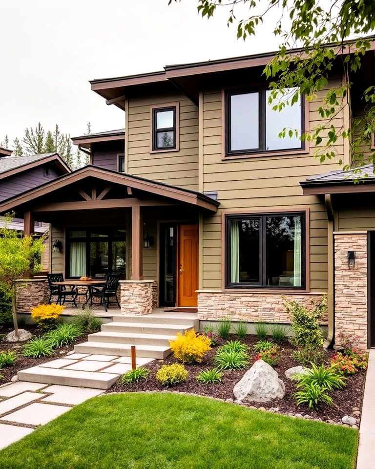 mid century modern exterior with olive green clay siding - 15 Home Designs Using Natural Clay Siding Colors