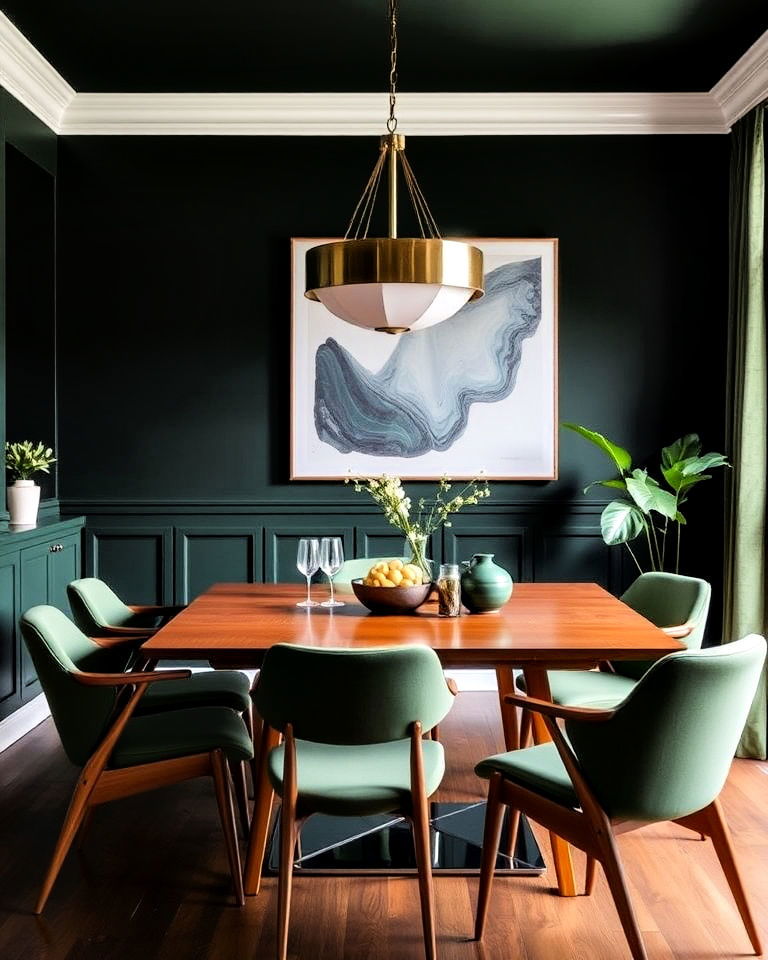 mid century modern furniture for dark green dining room - 20 Dark Green Dining Room Ideas