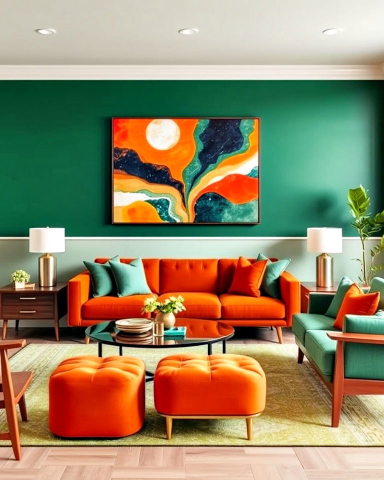 mid century modern green and orange living room - 25 Green and Orange Living Room Ideas