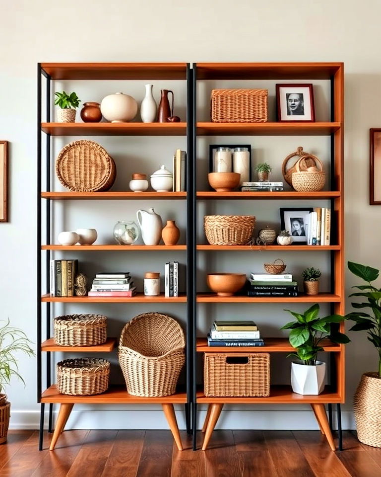 mid century shelving for displaying boho accents - 25 Mid Century Boho Decor Ideas