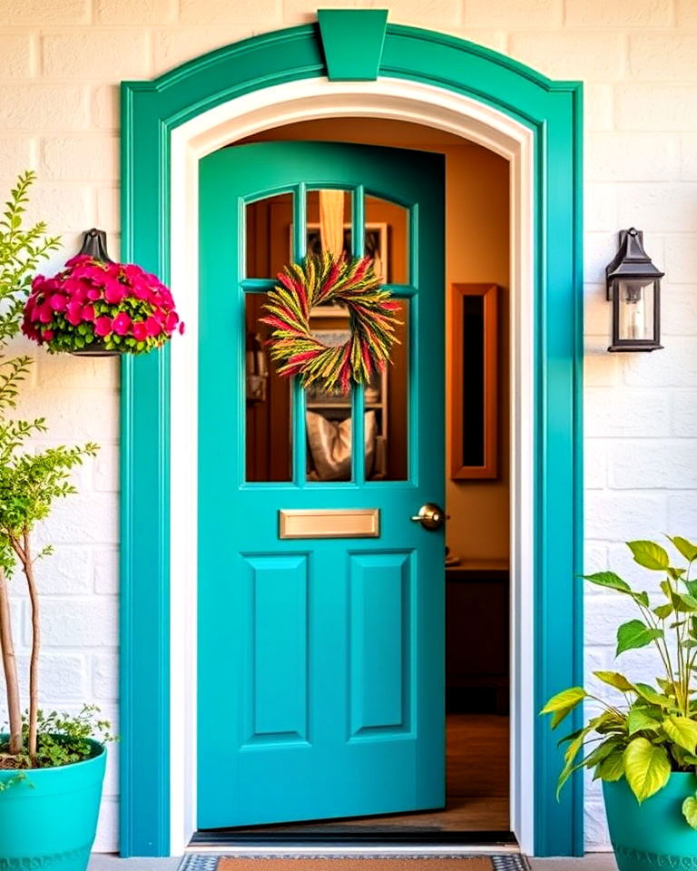 mid century vibrant teal front door - 25 Mid Century Front Door Colors