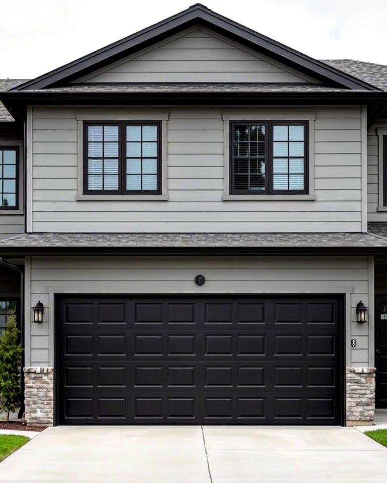 mid grey house with black garage doors - 25 Grey House With Black Trim