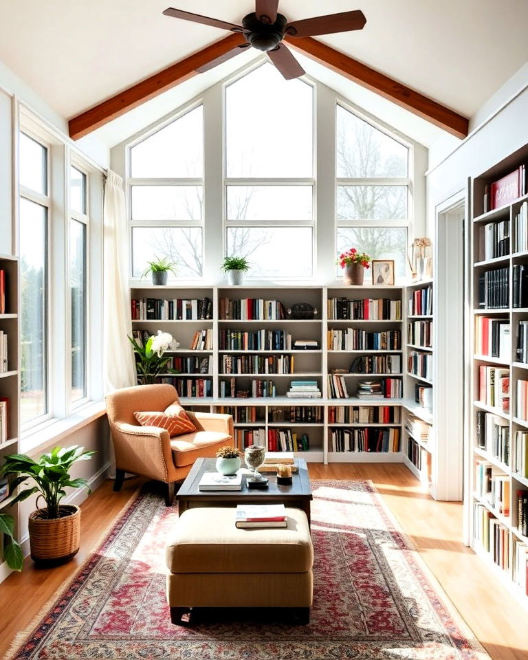 mini library and study zone second floor sunroom - 15 Second Floor Sunroom Ideas