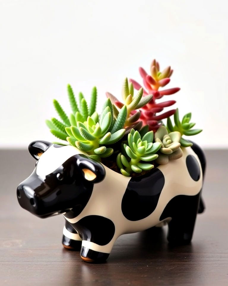 miniature cow succulent holders - 15 Cow Planter Pot Ideas