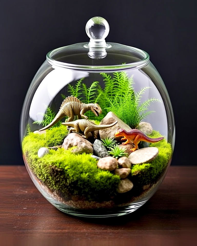 miniature dinosaur terrarium for small spaces - 15 Dinosaur Garden Ideas
