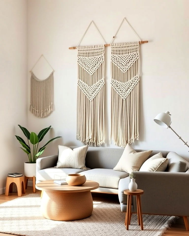 minimalist boho wall hanging - 20 Minimalist Modern Boho Living Room Ideas
