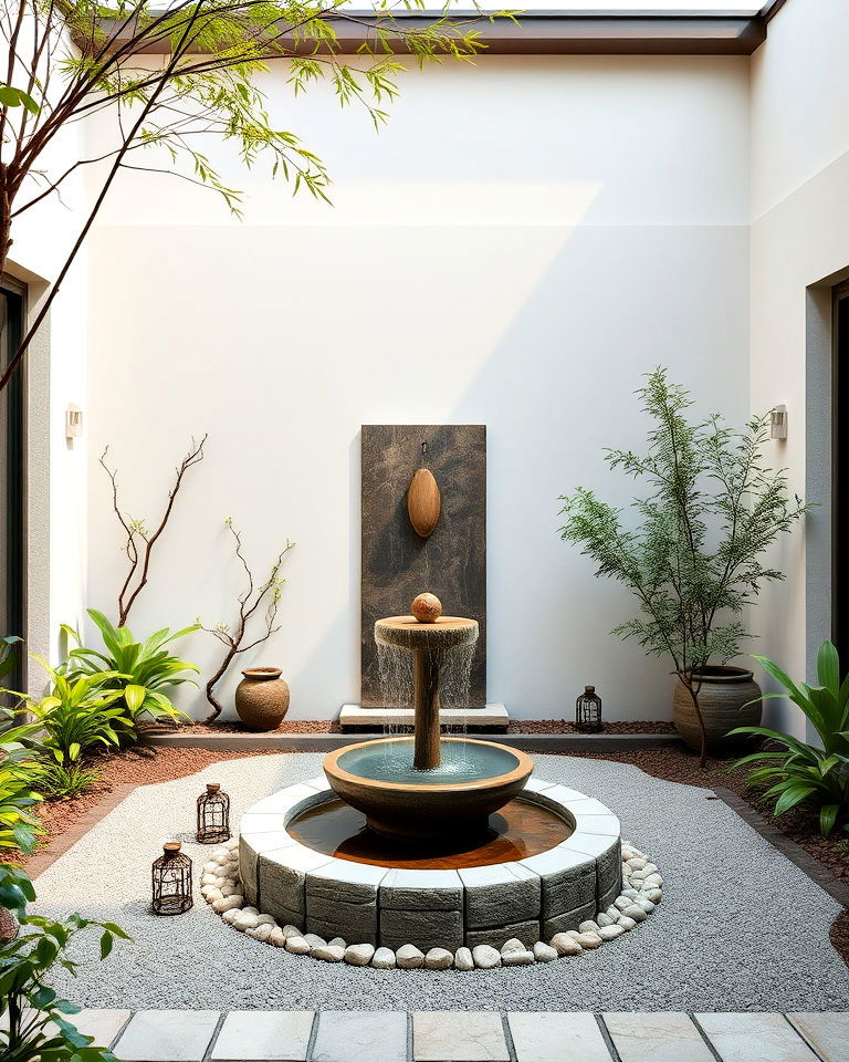 minimalist courtyard zen inspired fountain - 15 Courtyard Fountain Ideas