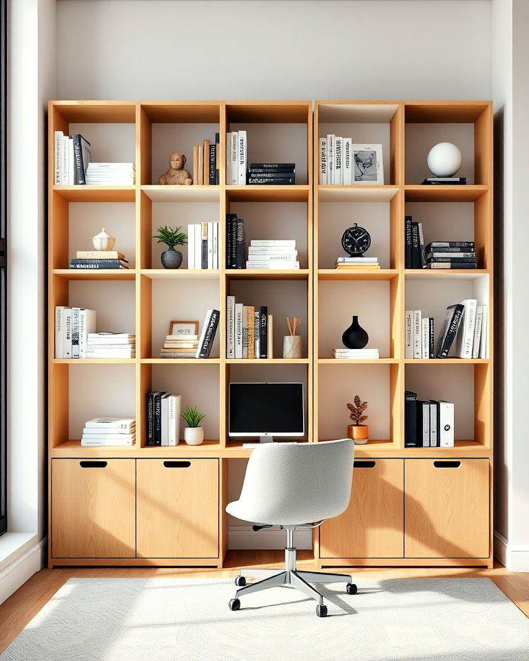 minimalist cube shelves home office library - 25 Home Office Library Ideas