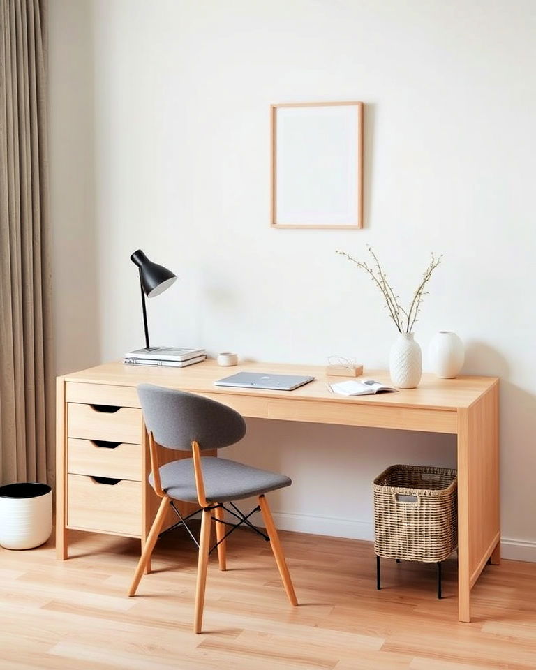 minimalist desk setup with wooden accents minimalist desk setup with wooden accents - 25 Japandi Home Office Ideas