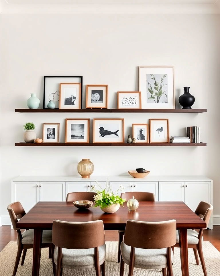 minimalist floating shelves dining room gallery wall - 15 Dining Room Gallery Wall Ideas