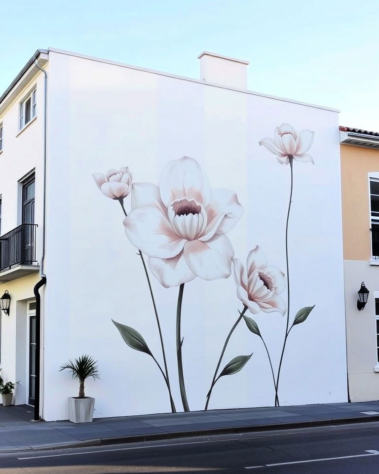 minimalist flower mural - 15 Flower Murals on Buildings
