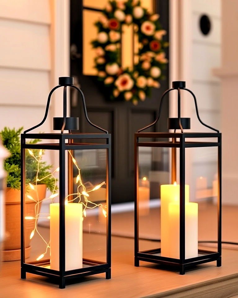 minimalist glass lanterns for subtle sophistication - 15 Lanterns on Front Porch Ideas