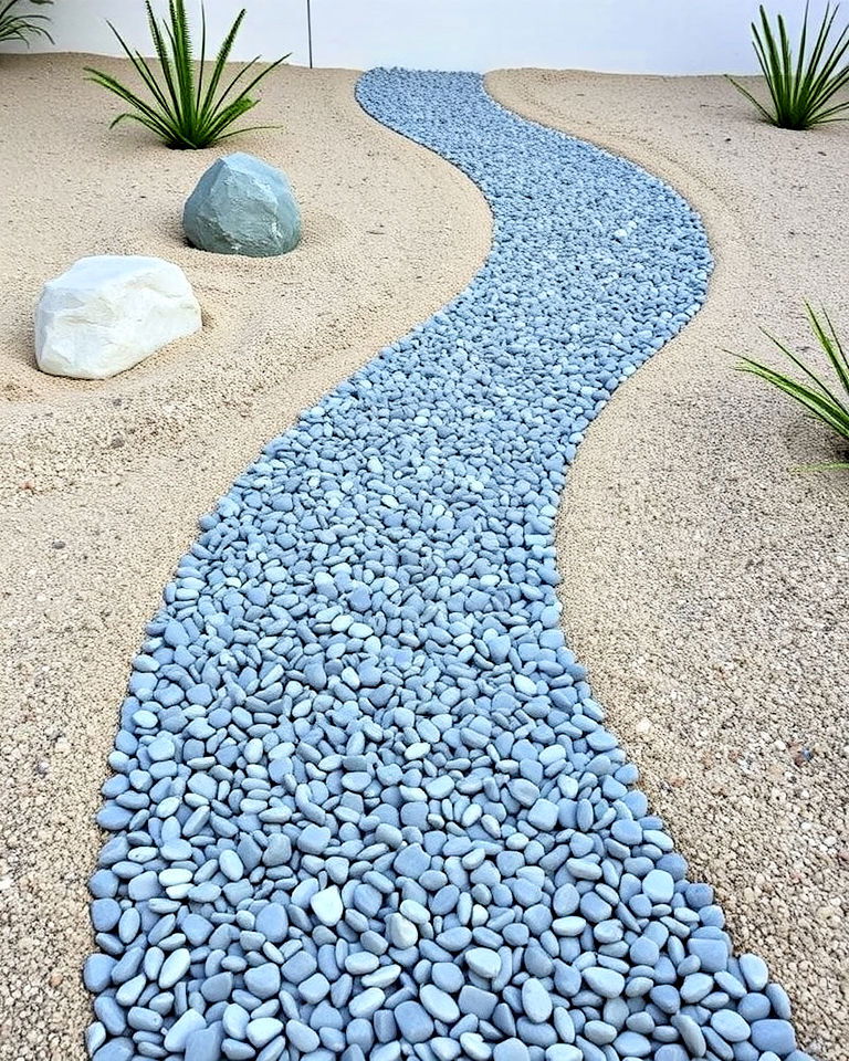 minimalist gravel stream for small garden - 25 Small Garden Stream Ideas