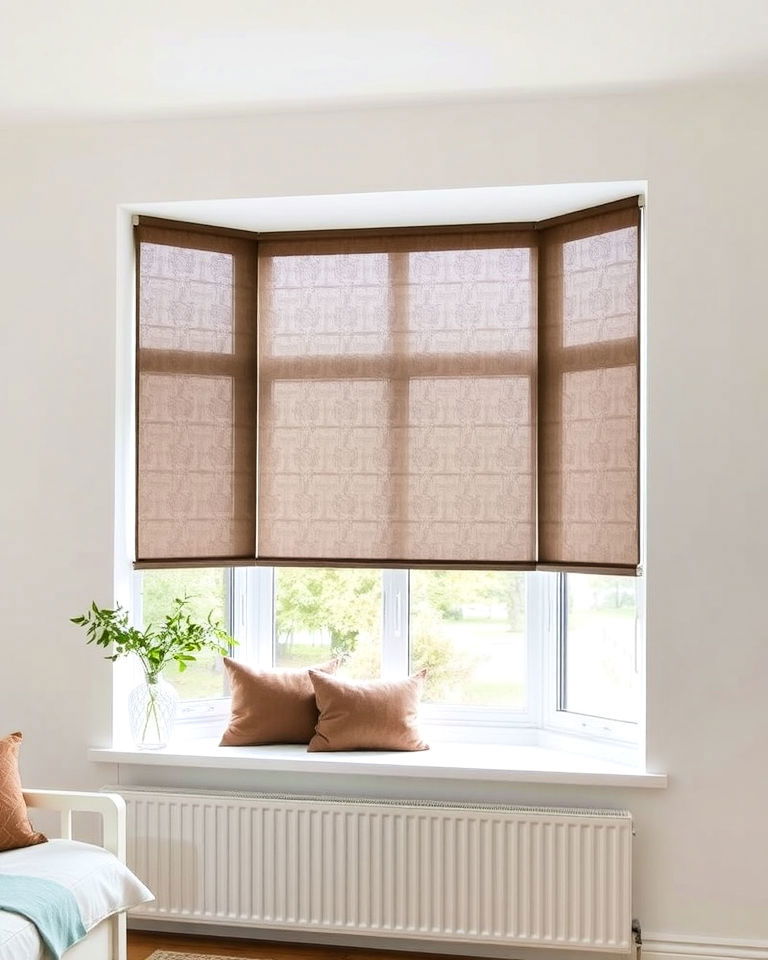 minimalist roller blinds for a streamlined look - 30 Bay Window Treatment Ideas