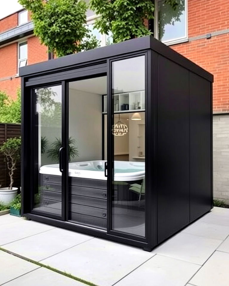 minimalist steel pod hot tub shed - 15 Hot Tub Shed Ideas