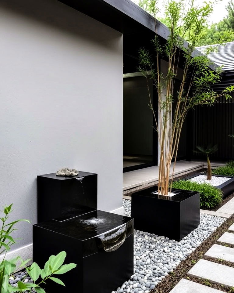 minimalist water feature to enhance japandi house - 15 Japandi House Exterior Ideas