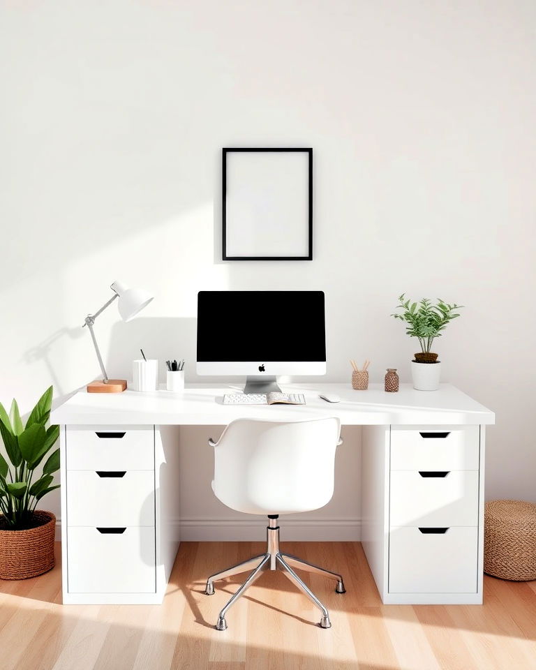 minimalist white desk for office - 20 White Home Office Ideas