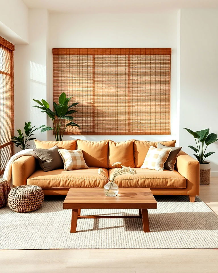 minimalist zen inspired tan sofa living room - 15 Tan Sofa Living Room Ideas
