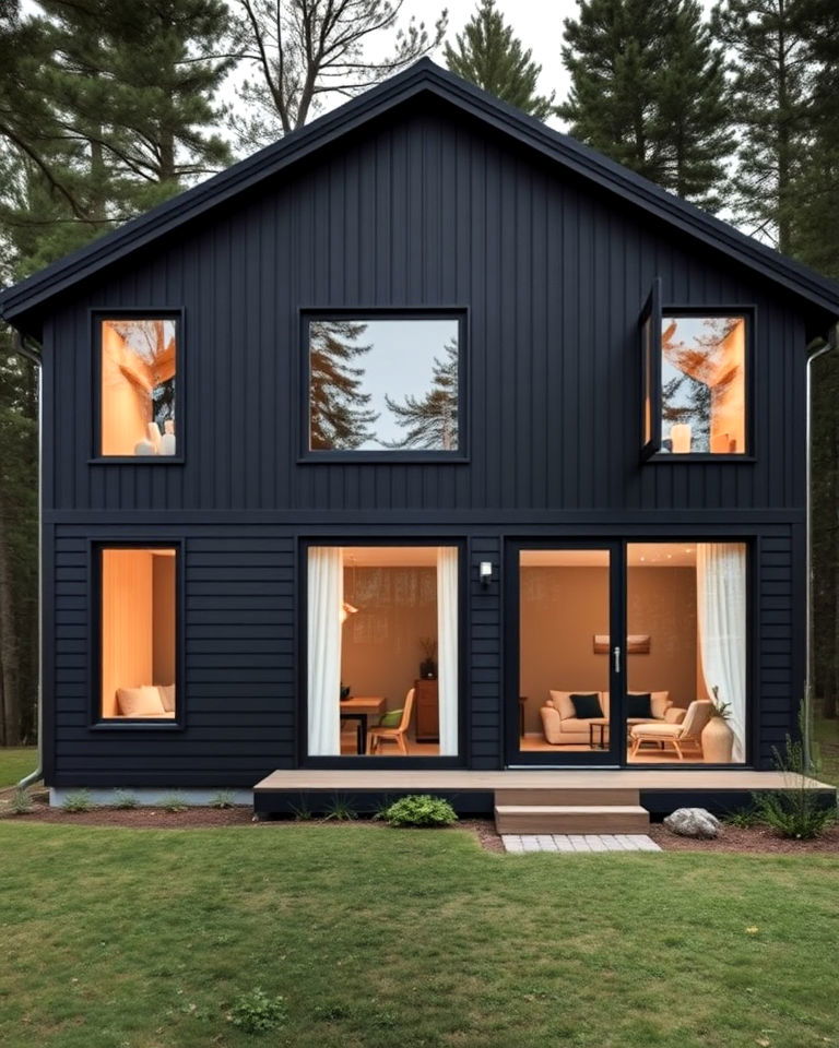 minimalistic scandinavian inspired black cabin - 30 Modern Black Houses