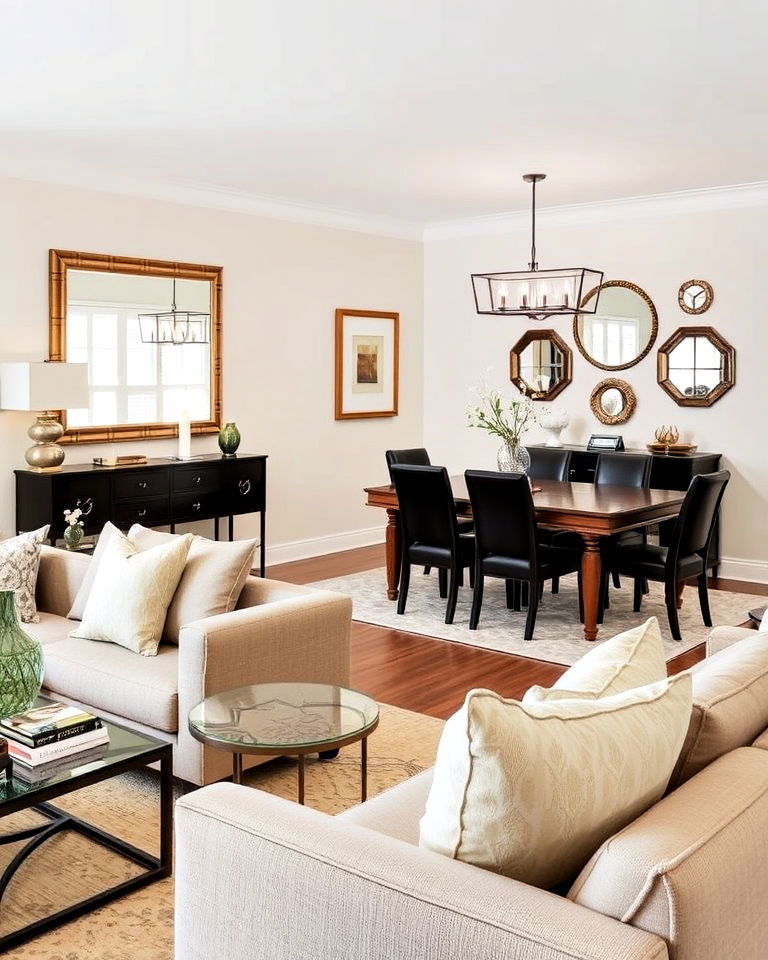 mirror placement in living room and dining room combo - 30 Living Room Dining Room Combos