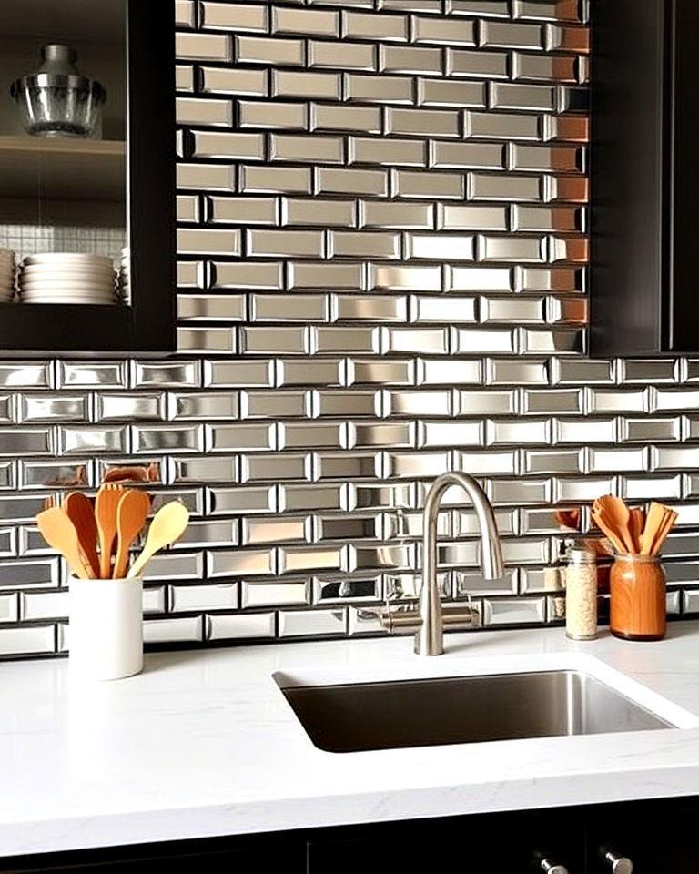 mirrored brick backsplash for a textured look - 25 Mirrored Backsplash Kitchen Ideas