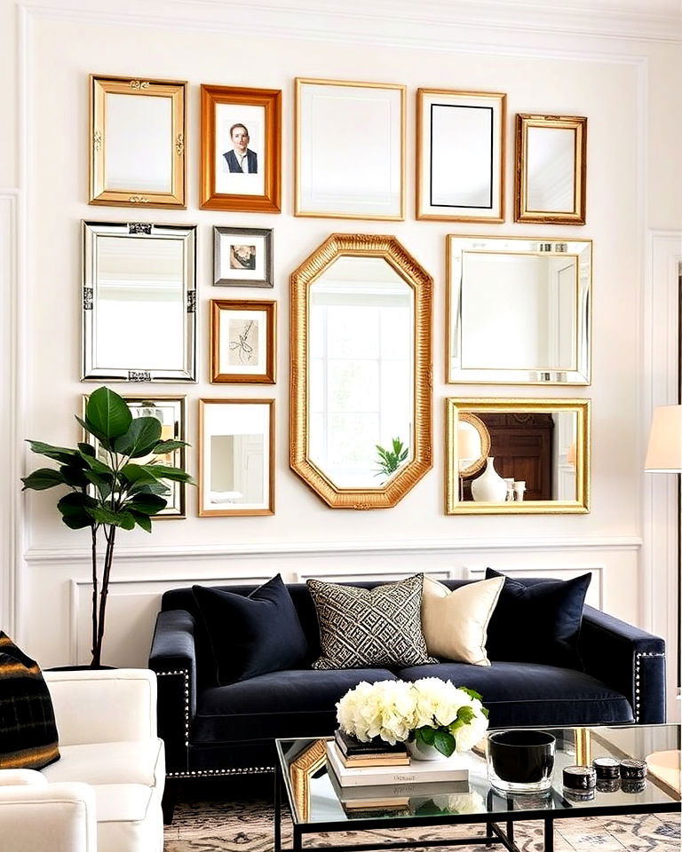 mirrored frames to create a gallery wall - 25 Mirror Gallery Wall Ideas