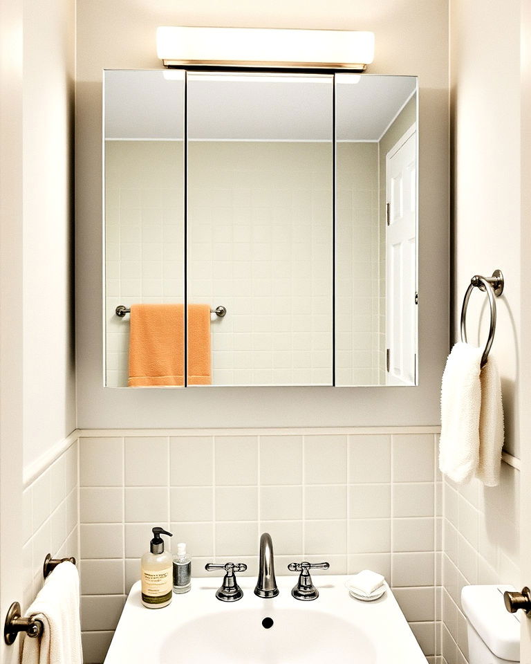 mirrored medicine cabinets in 1950s bathroom - 25 1950s Bathroom Ideas