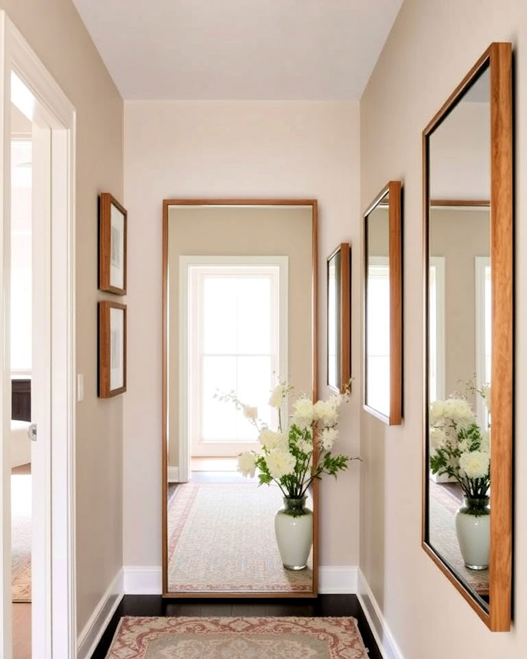 mirrors for depth in hallway - 25 Transitional Interior Design Ideas