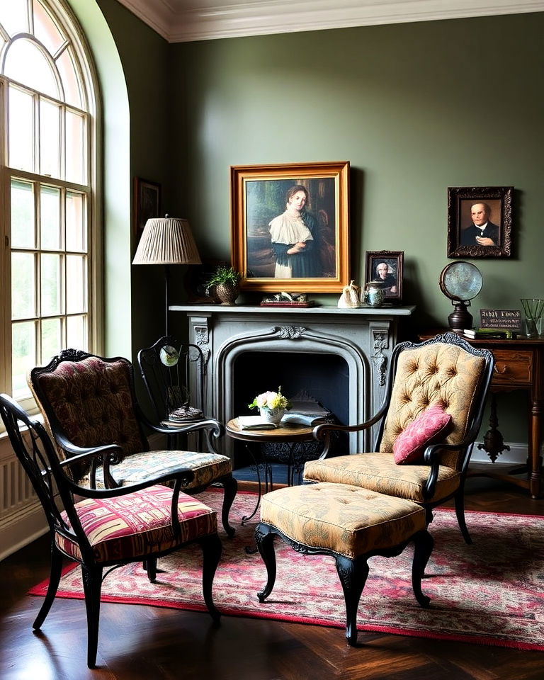 mismatched antique chairs whimsigoth living room - 20 Whimsigoth Living Room Ideas